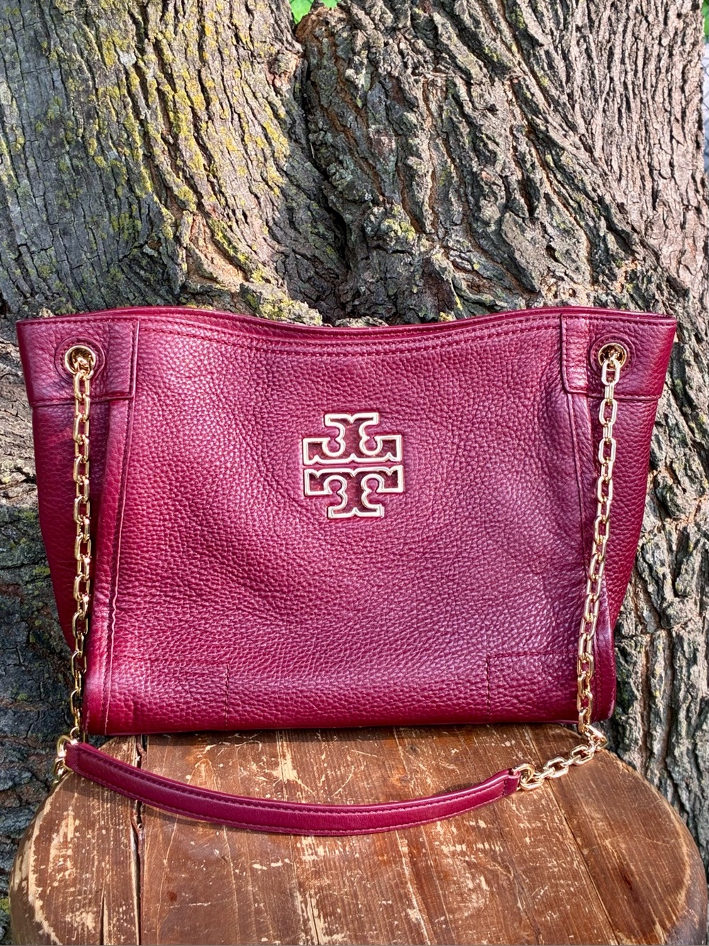 Tory Burch Britton Triple Compartment Redstone Pebbled Leather Tote